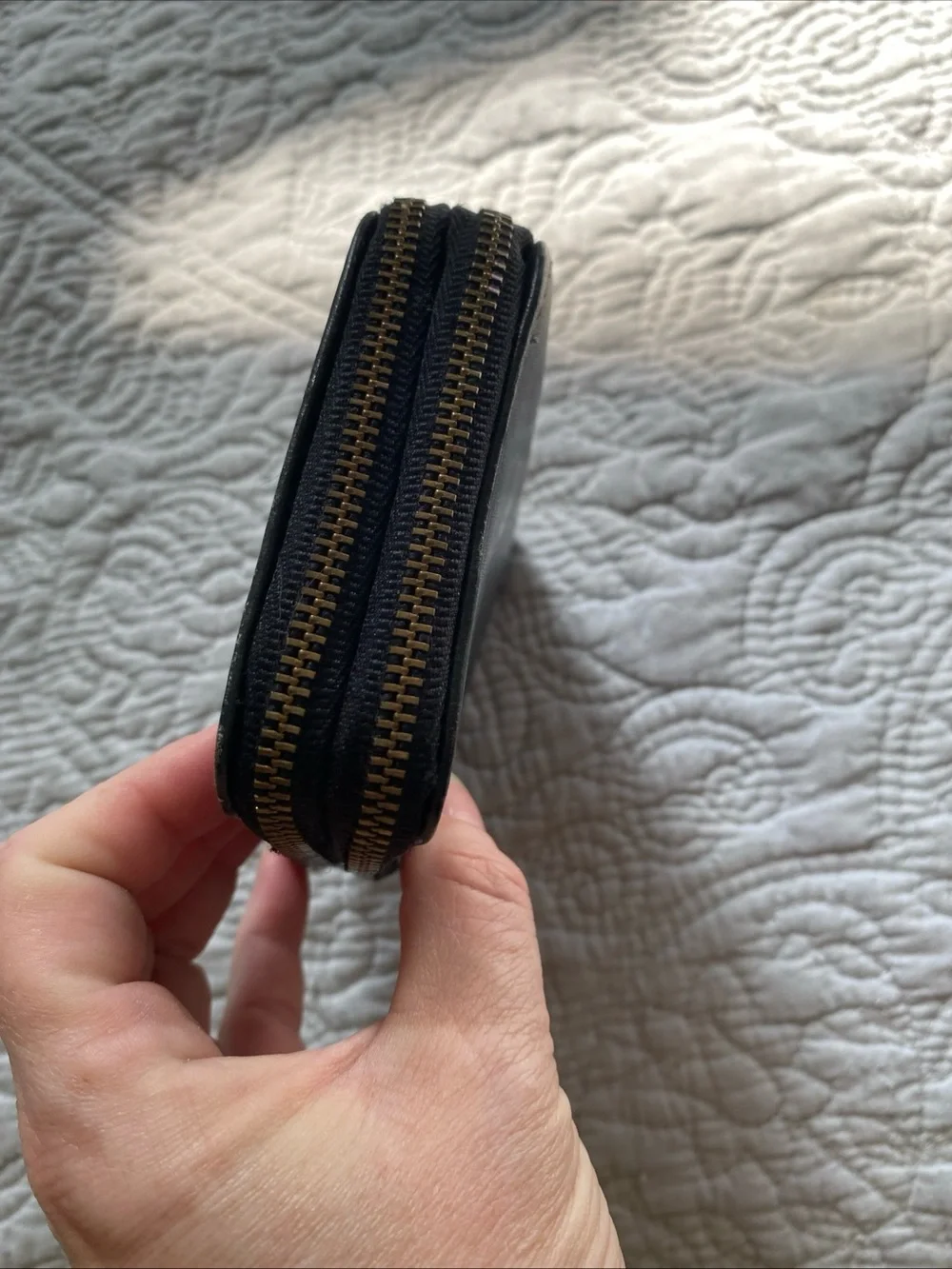 HOBO Black Leather Zip Wallet with Gold Hardware